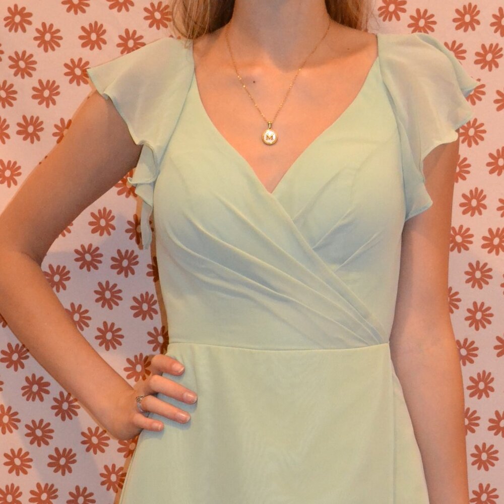 Dusty Sage Azazie Flutter Sleeve Bridesmaid Dress